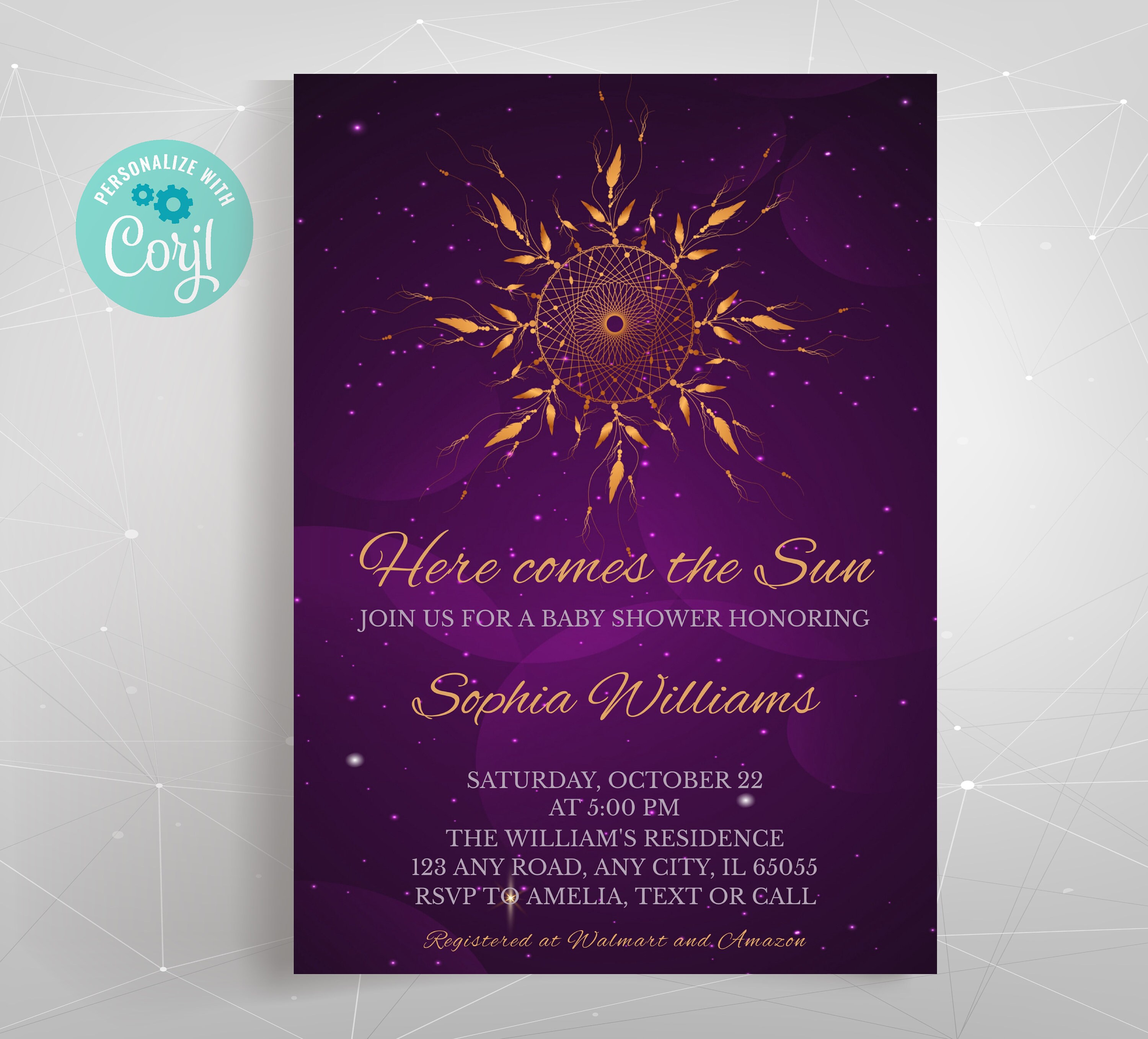 Editable Here Comes the Sun Baby Shower Invitation Sun Baby Etsy