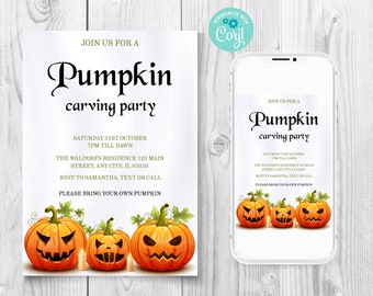 Pumpkin carving party invitation, Jack-O-Lantern invite, Editable Halloween invitation, Pumpkin party invite, Scary Halloween invitation