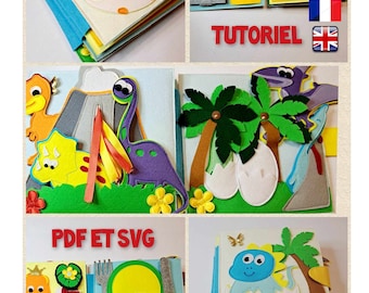 English and French sewing tutorial PDF and SVG of the felt dinos book.