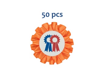 50 stuks - Gepersonaliseerde enkele rozetten 1-0. Het beste voor evenementen, feesten en als prijs of prijs. Vastgemaakt met een veiligheidsspeld.