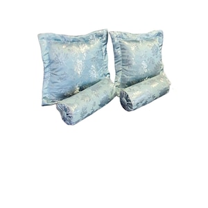 Blue Bedroom set, Elegant Blue Pillows set 4pcs, Vintage Style Blue Jacquard, include insert, 2x Pillow 18x18&#39;&#39;, 2x Cylinder Pillow 6x16&#39;&#39;