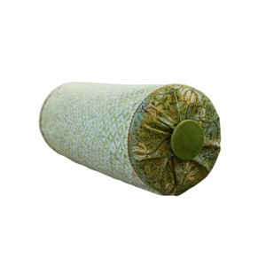 Vintage Bolster Pillow, Green Floral Velvet, High Quality, Unique Shabby Chic Pillow, Neck Roll pillow, Throw Pillow, Decorative Button