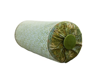 Vintage Bolster Pillow, Green Floral Velvet, High Quality, Unique Shabby Chic Pillow, Neck Roll pillow, Throw Pillow, Decorative Button