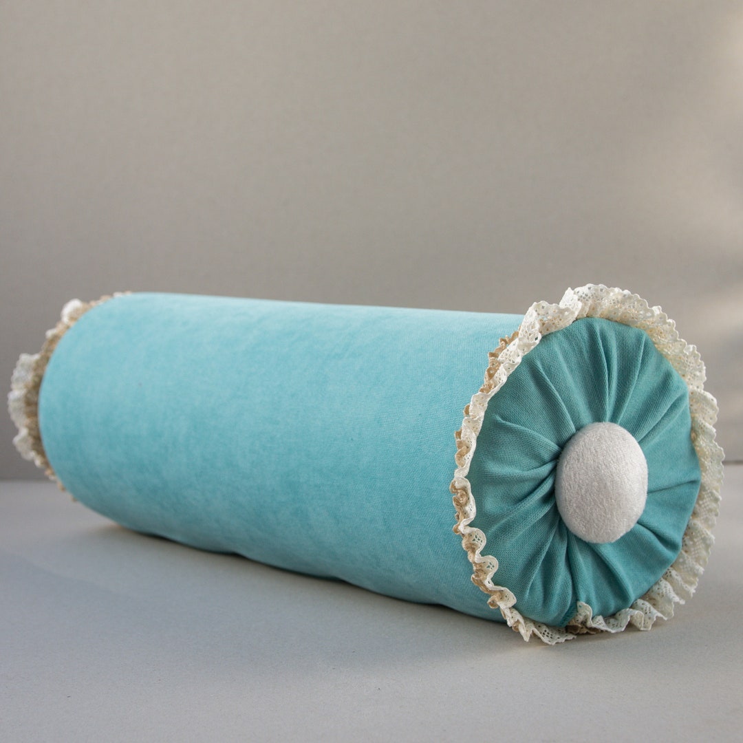 Vintage Bolster Pillow Unique Pillow Aqua Blue Velvet Neck Etsy