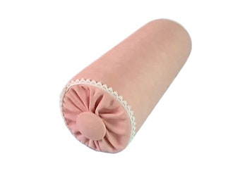 Dusty Pink Velvet Classic Bolster Pillow, Unique, Shabby Chic, Neck roll pillow, Throw Pillows, Dusty Pink Velvet, Decorative Button, 6x16