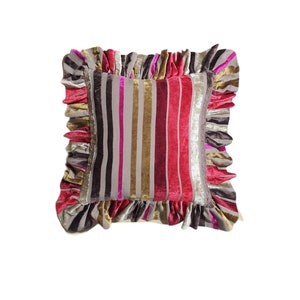 Ruffle Pillow, Red Floral Velvet, Home Decor Pillow, Throw Pillow, High Quality, Handmade, 16x16&#39;&#39; (22×22&#39;&#39;), 40x40cm (55×55cm)