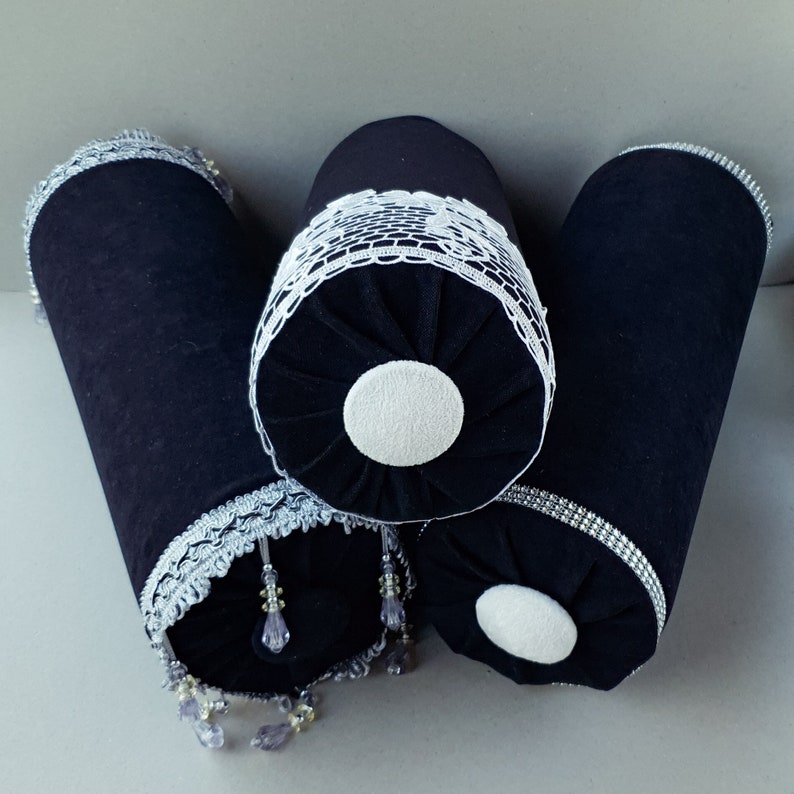 Decorative Bolster Pillow Black Velvet White Lace Etsy