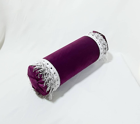 Decorative Bolster Pillow Purple Velvet Lace Pipping High Quality Handmade Throw Pillow Decorative Button High Quality Handmade Etsy Canada