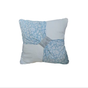 Decorative Pillow, Blue Floral Jacquard, White Velvet, High Quality , Silver Accent pillow, Throw pillows, 45x45cm, 18x18 inch