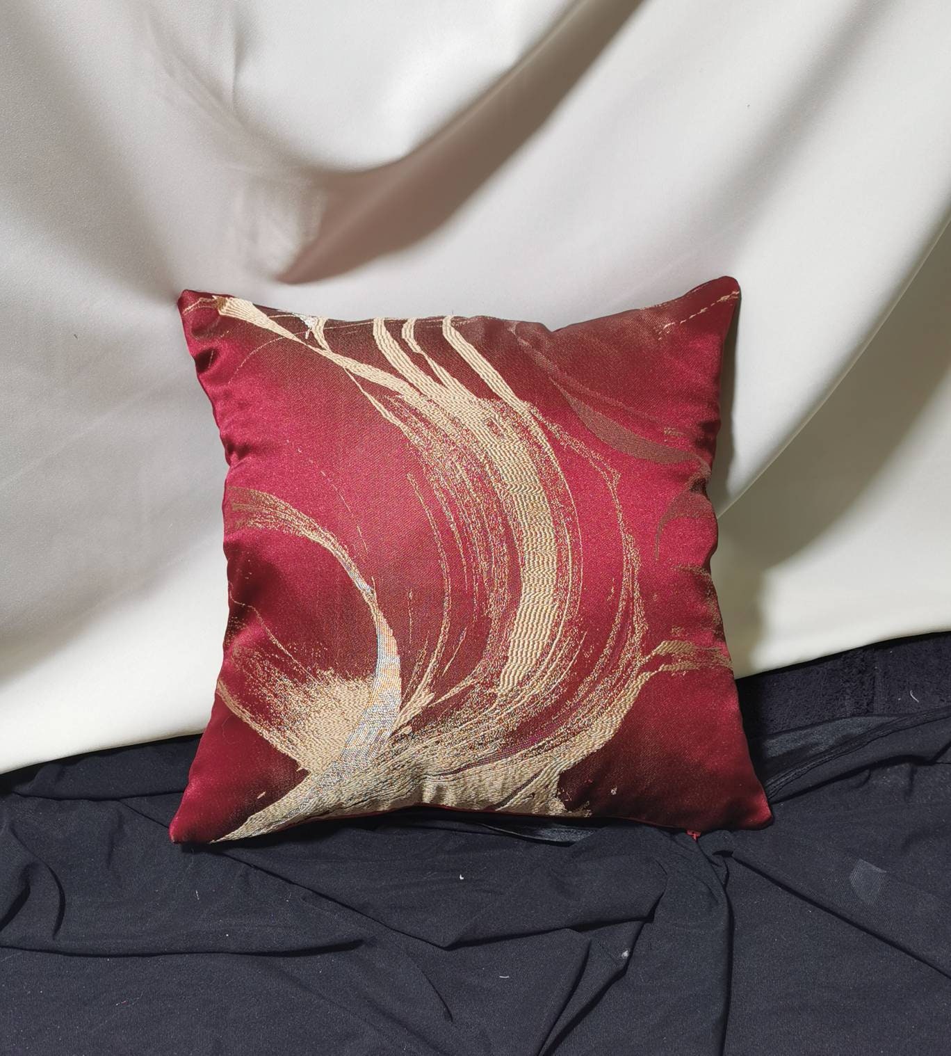 Decorative Pillow, Red Floral Gold Metallic Jacquard, Red Velvet, Decor
