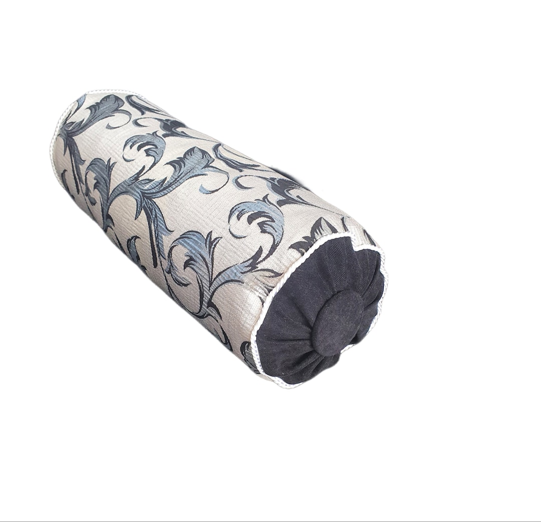 Vintage Bolster Pillow Black Velvet Gray Silver Metallic Etsy