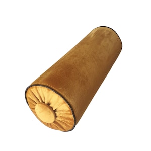 Almohada de estilo vintage con ribete de terciopelo mostaza de alta calidad, botón decorativo, estilo shabby chic, almohada para el cuello, hecha a mano, 6 x 16 pulgadas