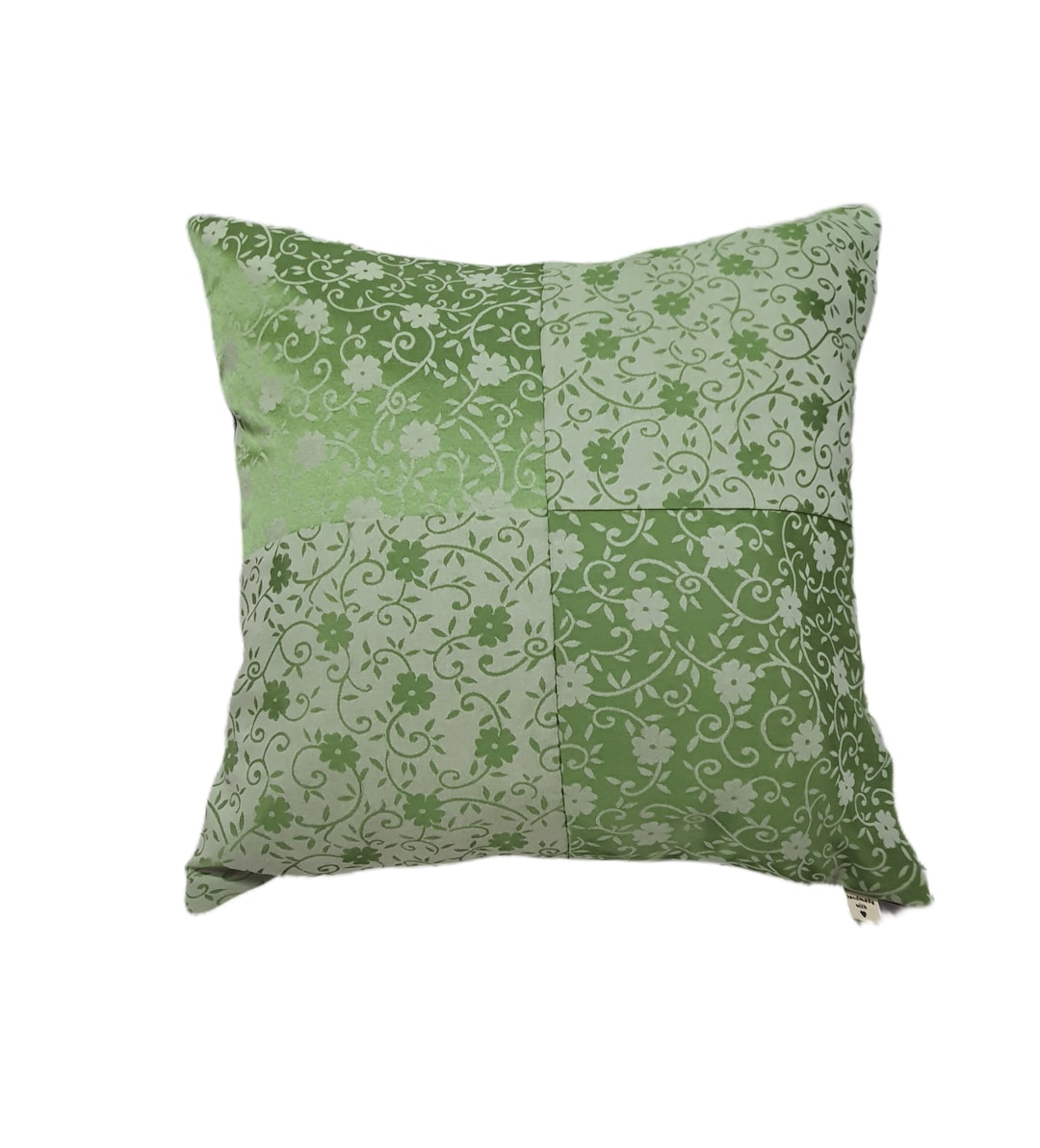 Green Collection, Decorative Pillow, Floral Cotton, Back Green Velvet