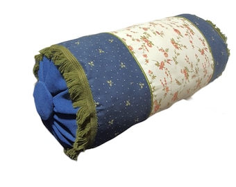 Vintage Style Decorative Bolster Pillow, Floral Cotton, Neck roll pillow, Classic, Shabby Chic, Throw Pillow, High Quality, Pipping, 7x18"