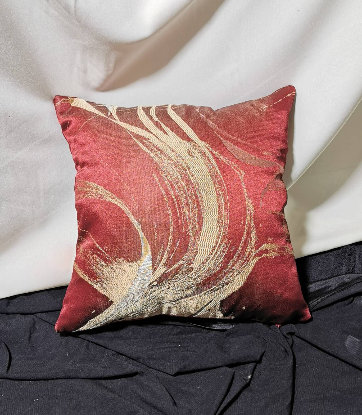 Decorative Pillow, Red Floral Gold Metallic Jacquard, Red Velvet, Decor