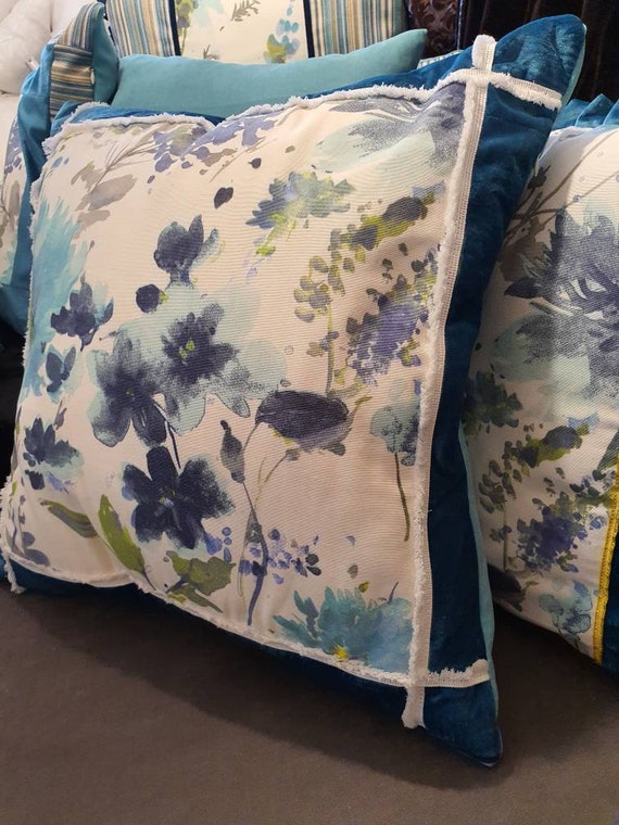 Decorative Bolster Pillow Blue Velvet Unique Classic Etsy