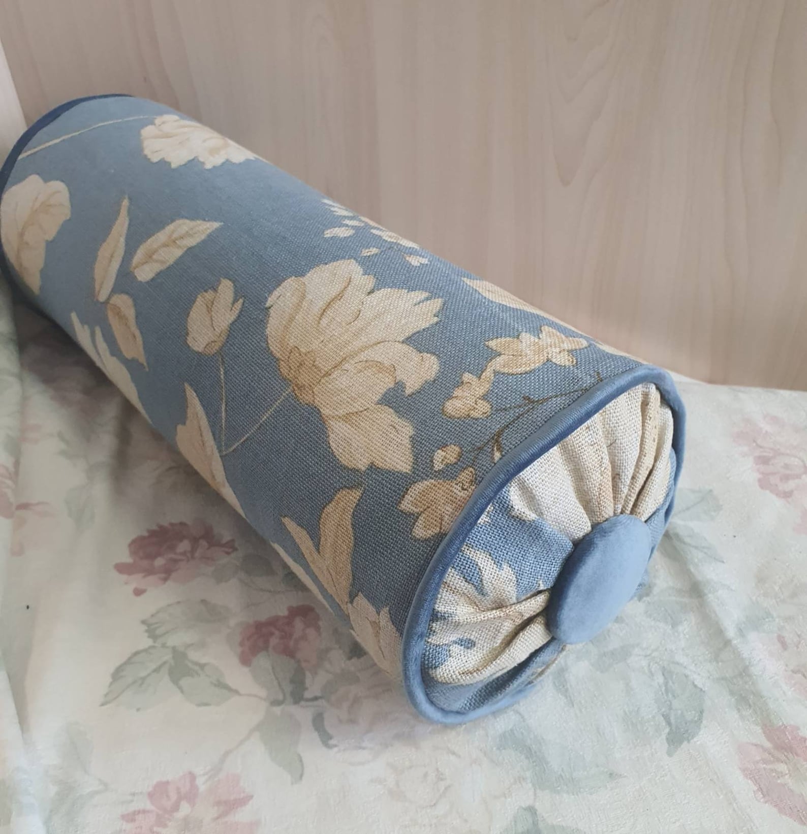 Vintage Bolster Pillows Blue Velvet Floral Jacquard Blue Etsy