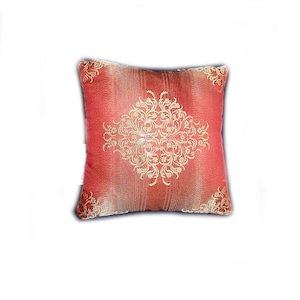 Decorative Pillow, Red Gold Metallic Jacquard, Red Velvet, Home Decor Pillow, Throw Pillow, High Quality, Handmade, 16x16 inch, 40x40cm