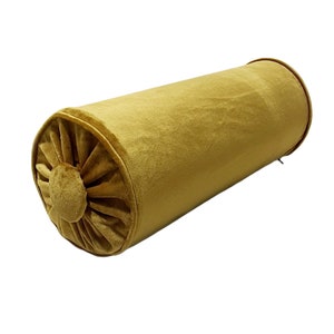 Ribete de almohada de refuerzo de estilo vintage, Terciopelo mostaza de alta calidad, Clásico, Shabby chic, Almohada enrollable para el cuello, Botón decorativo 6x16&quot;