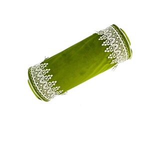 Green Bolster Pillow, High Quality Green Velvet, Neck Roll Pillow, High Quality, Throw Pillows, Accent Pillows, White Pipping, 6x16 in