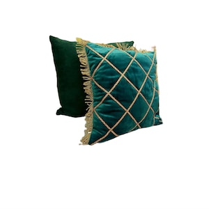 Artistic Pillows Luxury Pillow Royal Design High Quality Green Velvet Green collection Gold Metallic Tape Accent pillow Throw pillow 18x18''