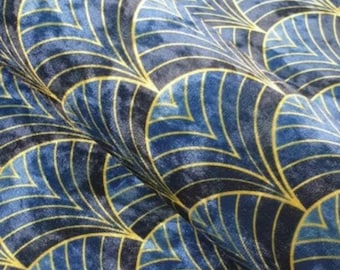 Upholstery Crush Velvet Blue Gold Art Deco, Suitable For Curtain, Drapes, Bedspreads, Pillows, Excellent Quality, width 56&quot; by the yard