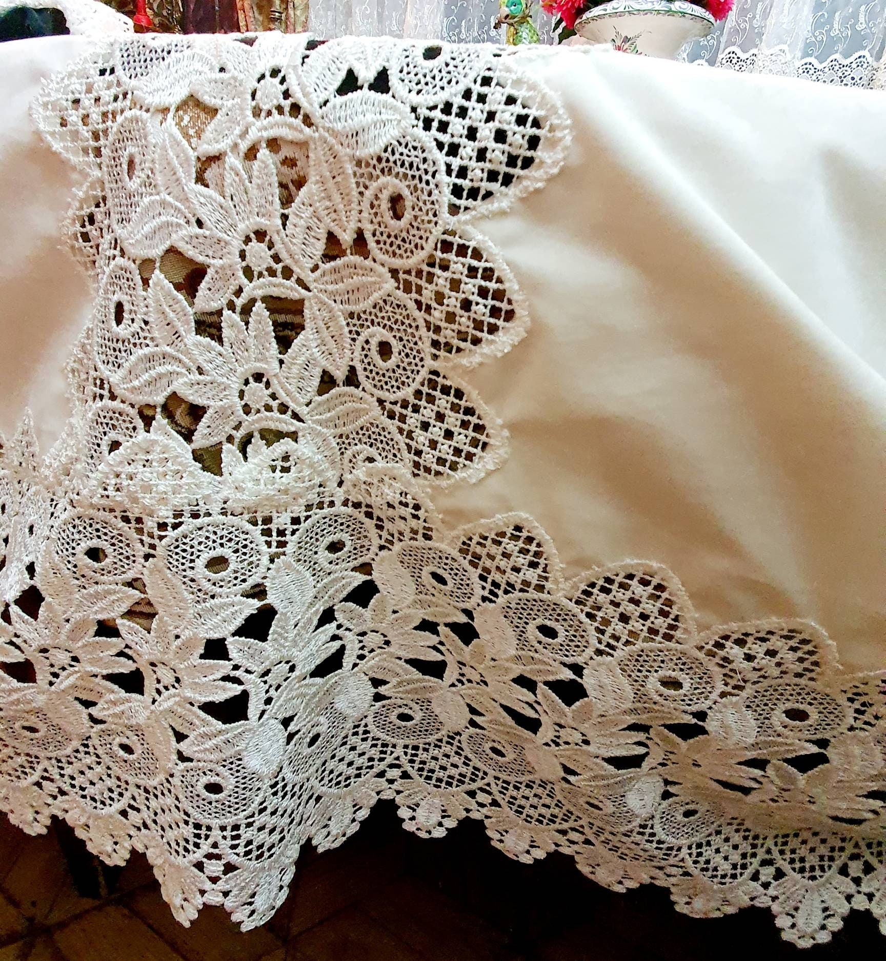 Luxury off white velvet tablecloth 160x300cm with Lace Etsy