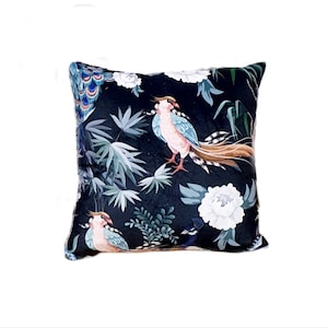 Decorative Pillow, Floral Pillow, Floral Velour, Back Pink Salmon Velvet High Quality, Accent Pillows, Throw Pillows, 16x16&#39;&#39; 40x40cm