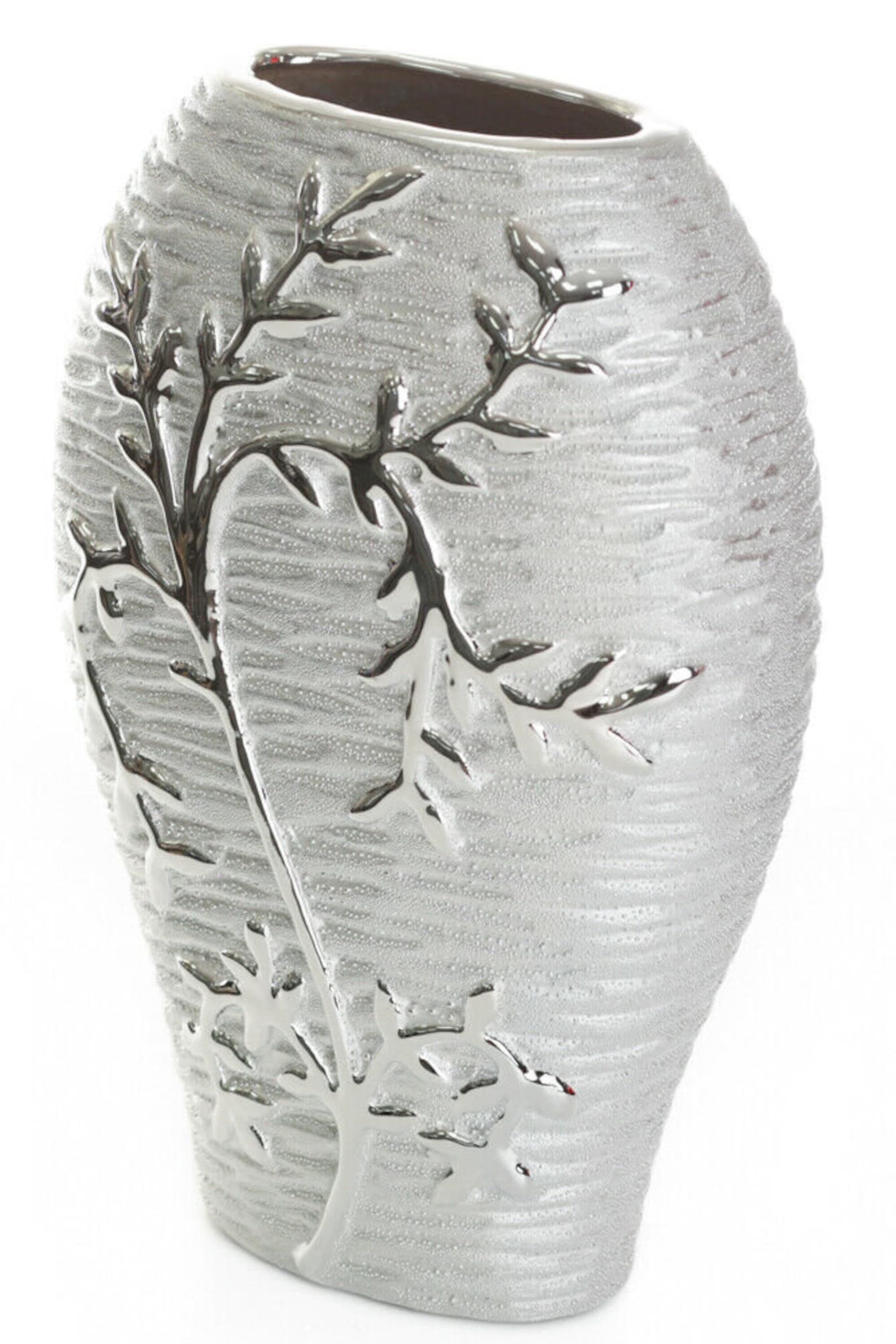 26cm Tall Silver Ceramic Vase Textured Floral Design Wide Oval Etsy