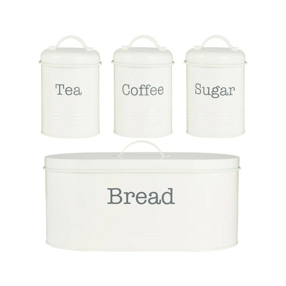 Bread Bins Typhoon Rippled Metal Tea Coffee Sugar Canister Set & Bread