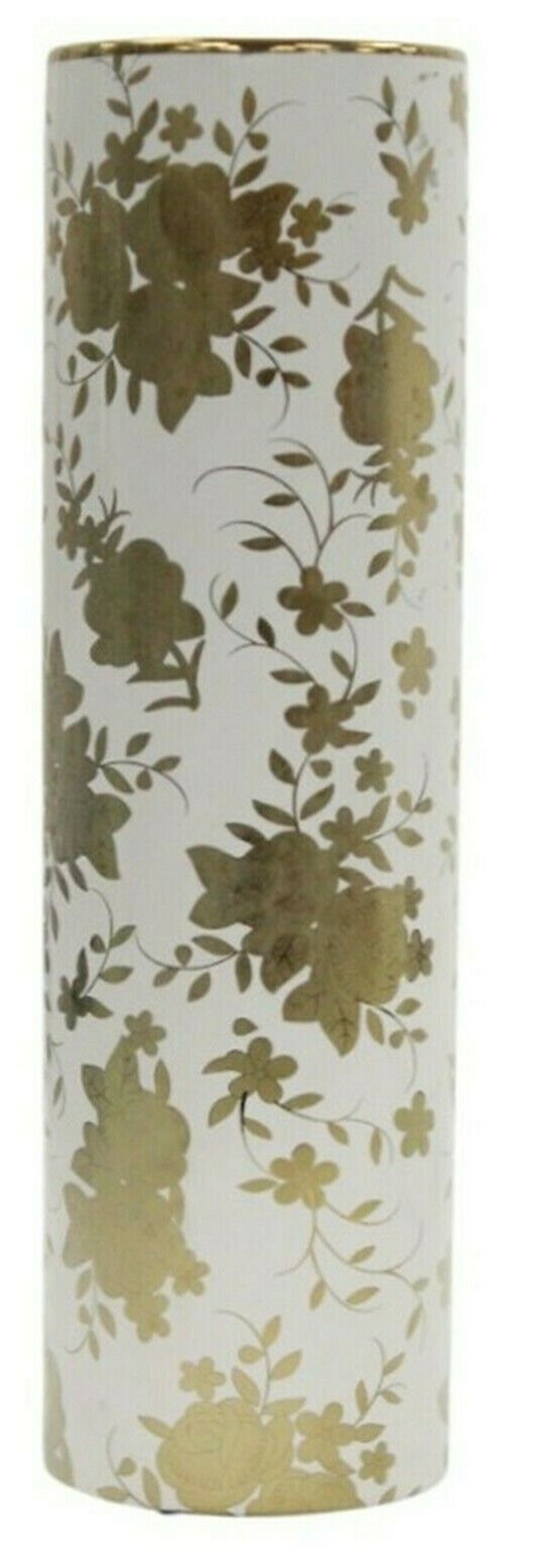 41cm Tall Ceramic Cylinder vase White & Gold Floral Design Etsy