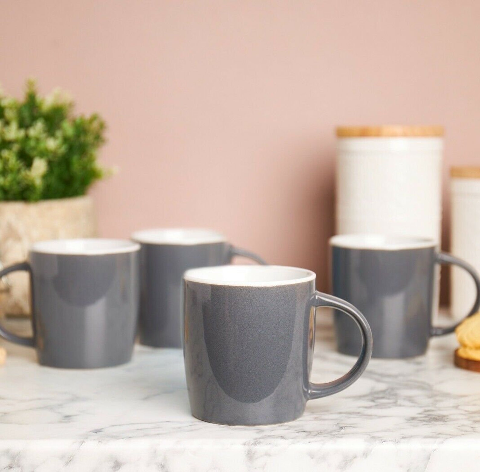 Set of 4 Large Coffee Mugs 400ml Capacity Grey Coloured Soup Etsy