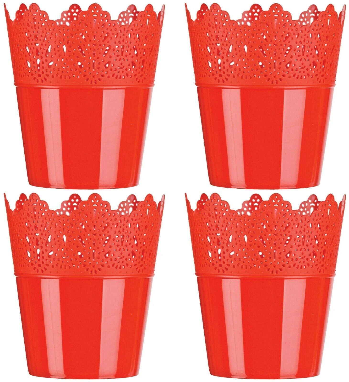 Set of 4 Red Plastic Flower Plant Pots 14cm Medium Planter W Etsy