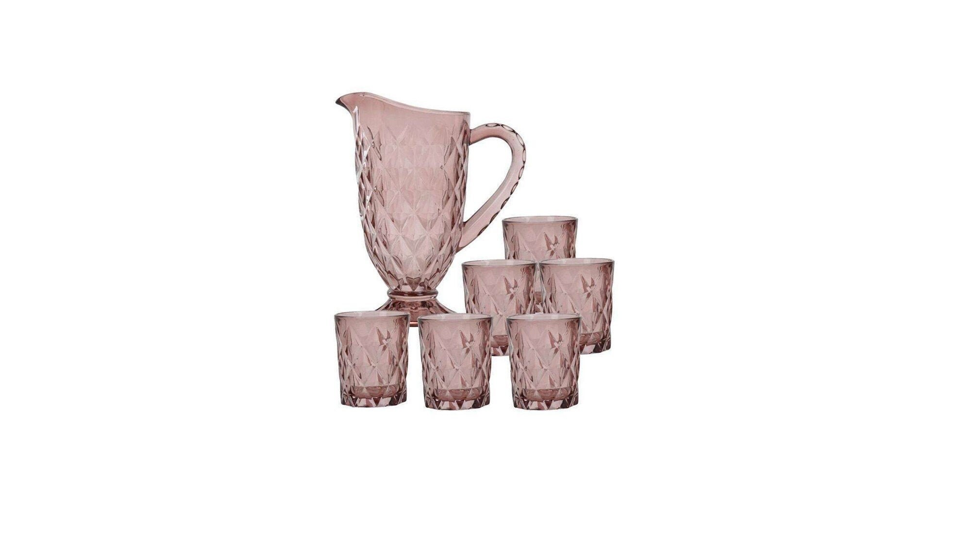 1 Litre Pink Glass Drinking Jug & 6 Matching Glass Tumblers Etsy