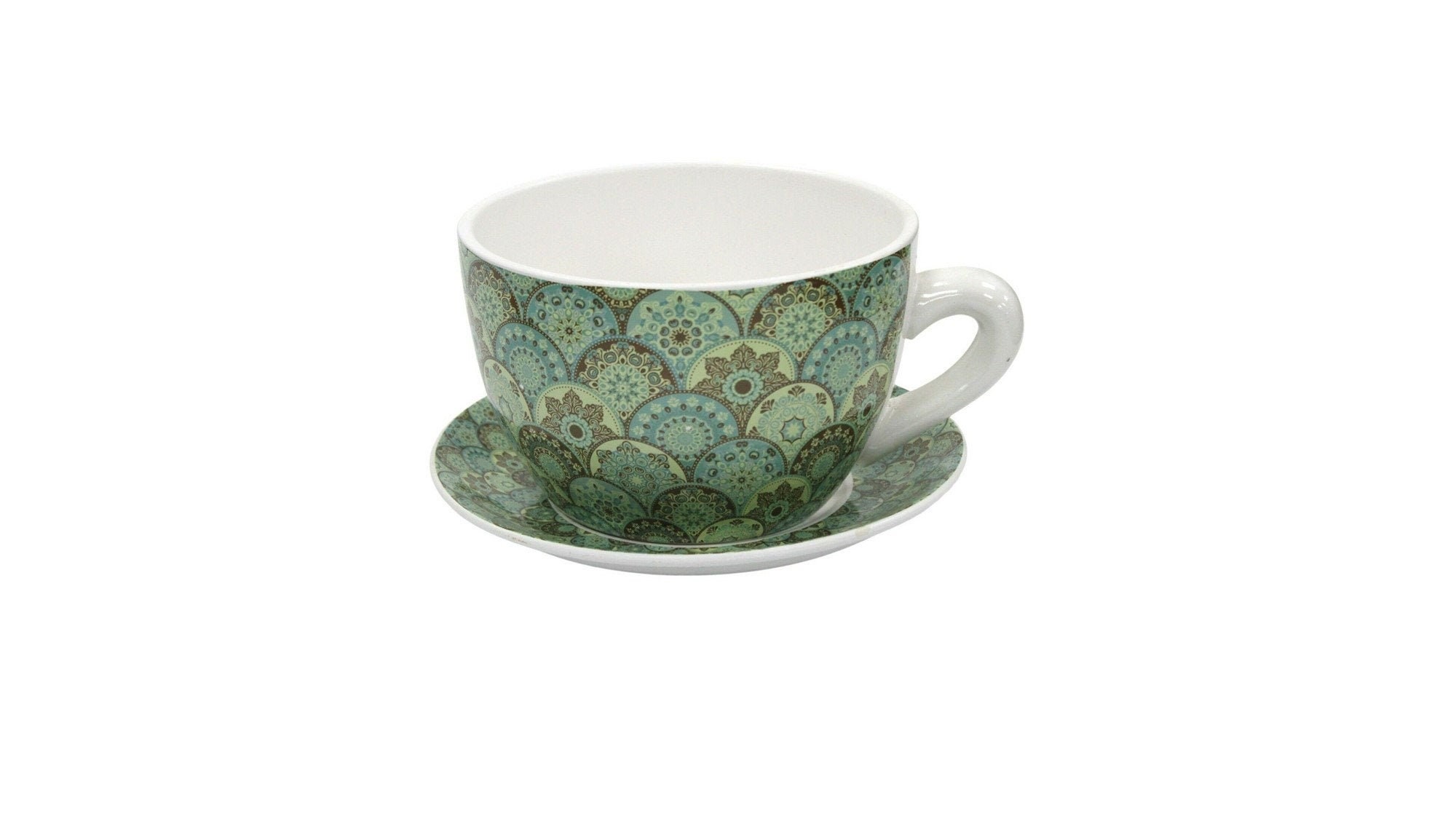 Giant Tea Cup And Saucer Planter Green Vintage Planter 20cm Etsy