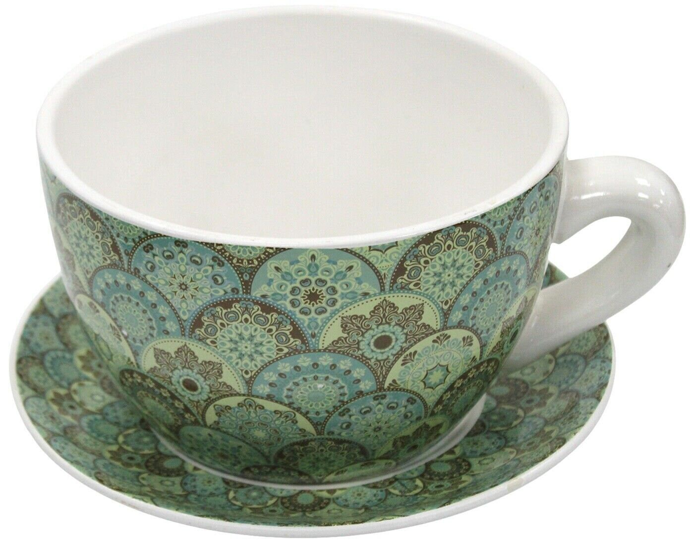 Giant Tea Cup And Saucer Planter Green Vintage Planter 20cm Etsy