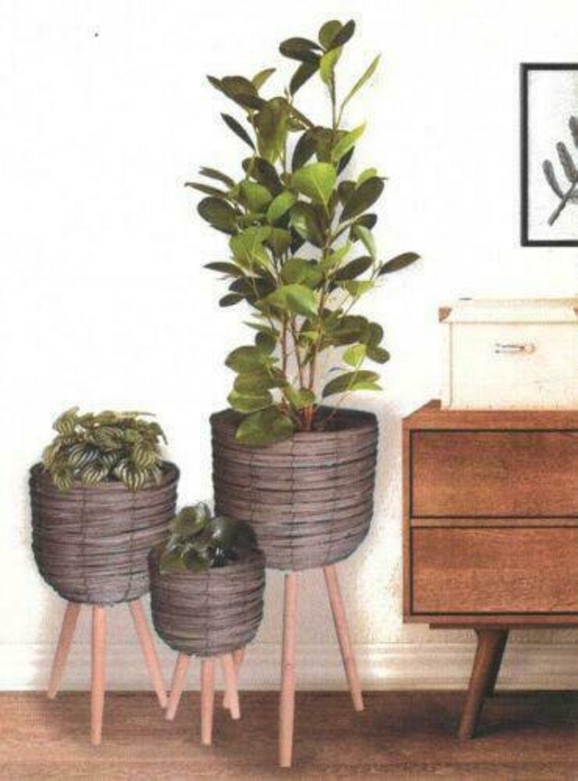 Set Of 3 Indoor Plant Pots On a Stand Round Tiered Planter Set Etsy