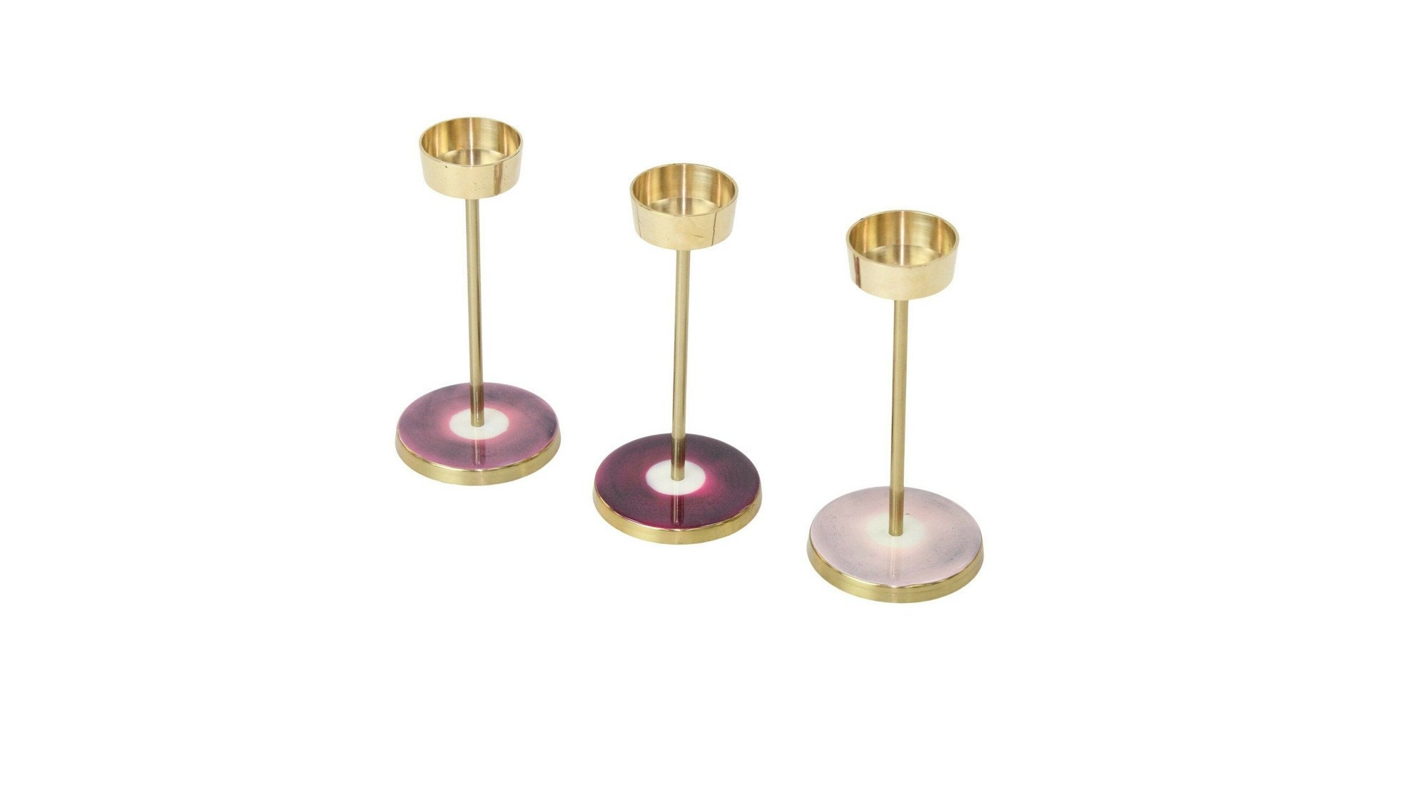Tall Tea Light Holder Candlestick Gold Pink Purple Metal Etsy