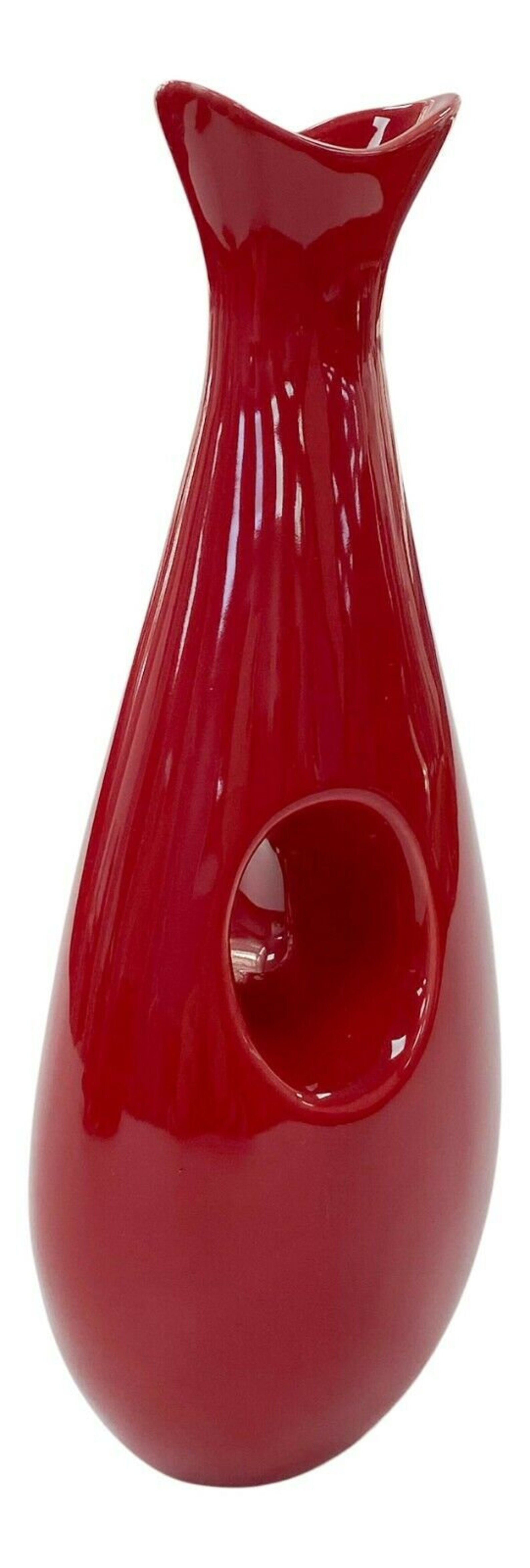 25cm Glazed Vase Red Ceramic Oval Shaped Decorative Flower Etsy