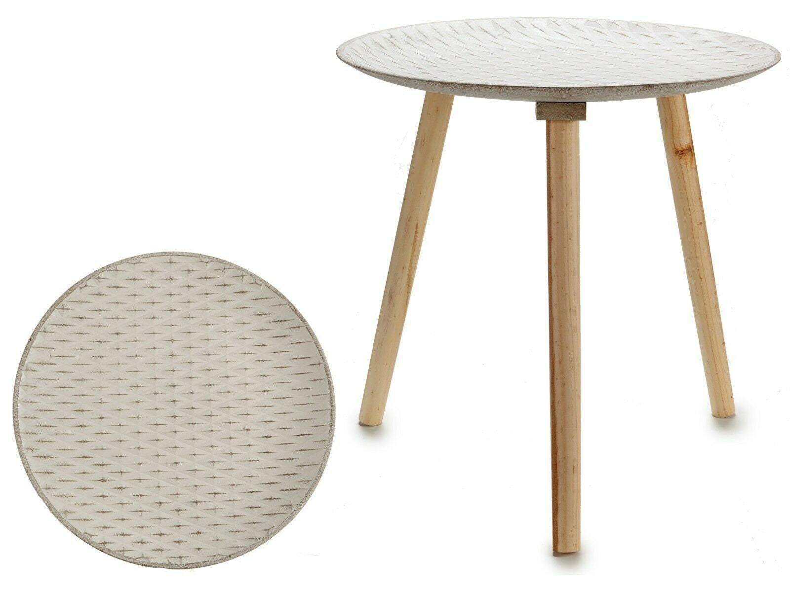 50cm Round Wooden Side Table 3 Legged Distressed White Coffee Etsy