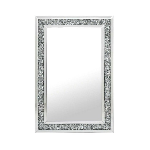 Large Gatsby Silver Rectangle Wall Mirror Diamond Crystals Edging 80cm