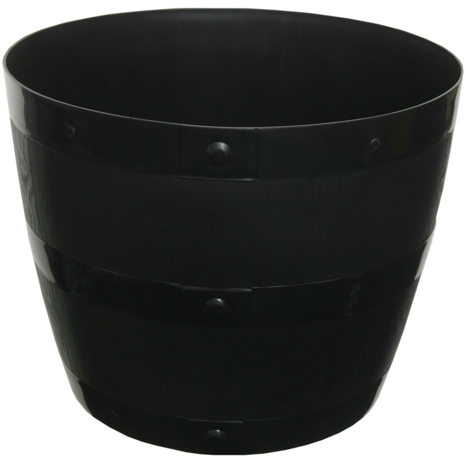 Medium Barrel Tub Planter. Wood Effect Black Plastic Flower Etsy