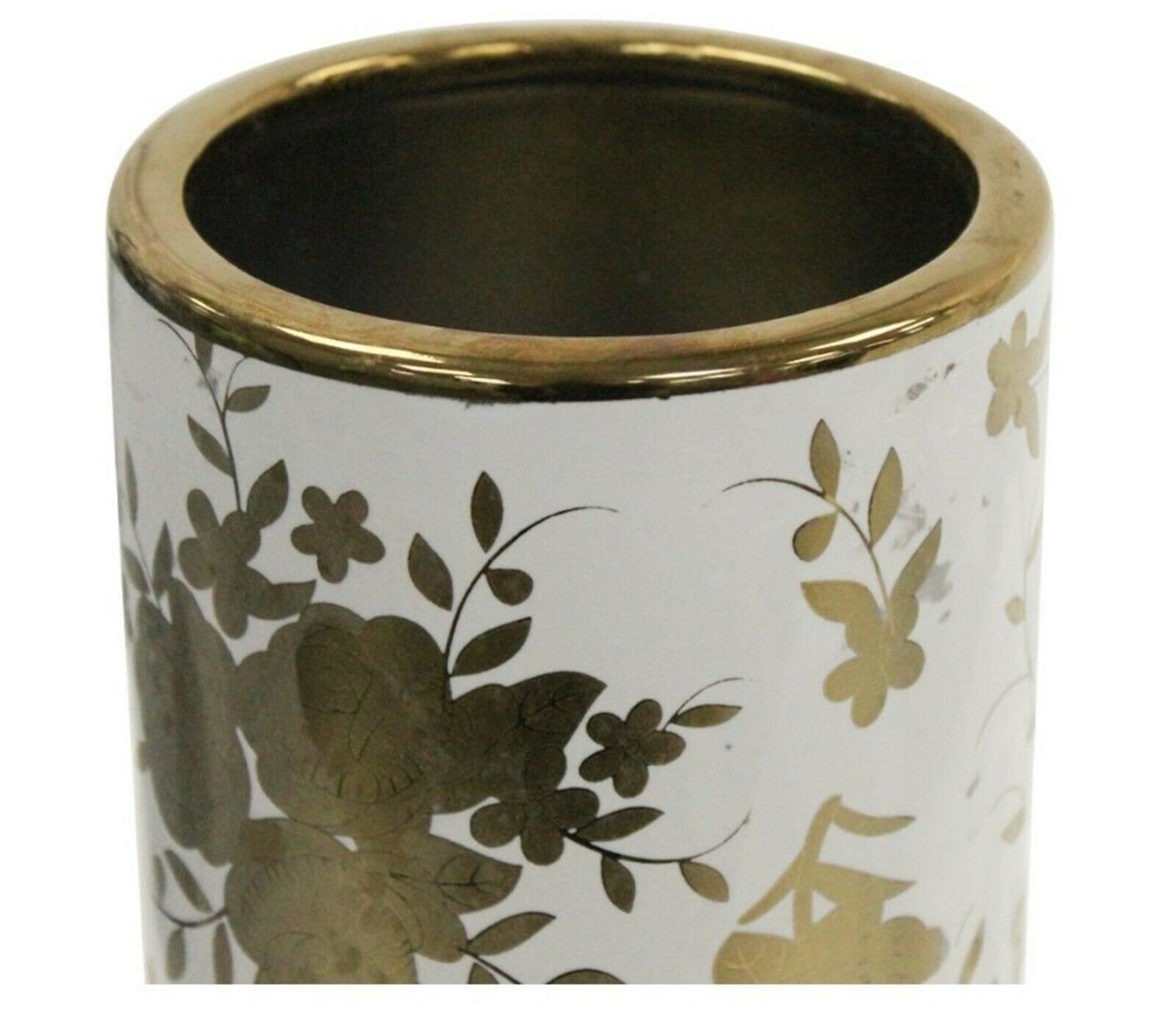 41cm Tall Ceramic Cylinder vase White & Gold Floral Design Etsy