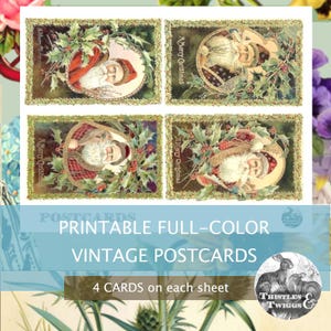 PÈRE NOL et HOLLY téléchargement numérique 300 ppp Cartes postales vintage du Père Noël pour le scrapbooking et la journalisation