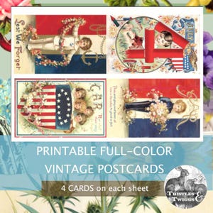 PATRIOTIC 4TH Téléchargement numérique 300 ppp Cartes postales vintage de la Saint-Valentin pour le scrapbooking et la journalisation