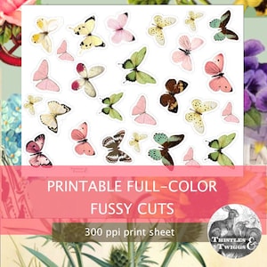 BUTTERFLIES digital download 300 dpi vintage Fussy Cut graphics for scrapbooking and journaling