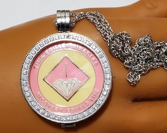 NA AA Medallion Holder Necklace, Narcotics Anonymous Recovery Pendant