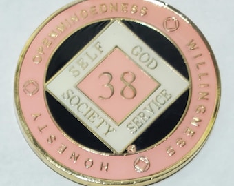 Pink Narcotics Anonymous Recovery Medallion – Gold Plated NA Token