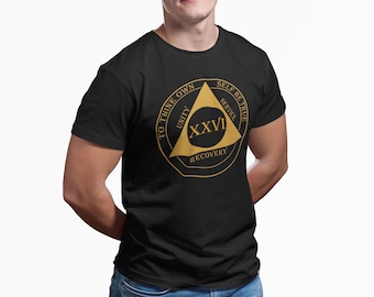 Customized AA Medallion Sober Date T-Shirt, Alcoholics Anonymous Tee