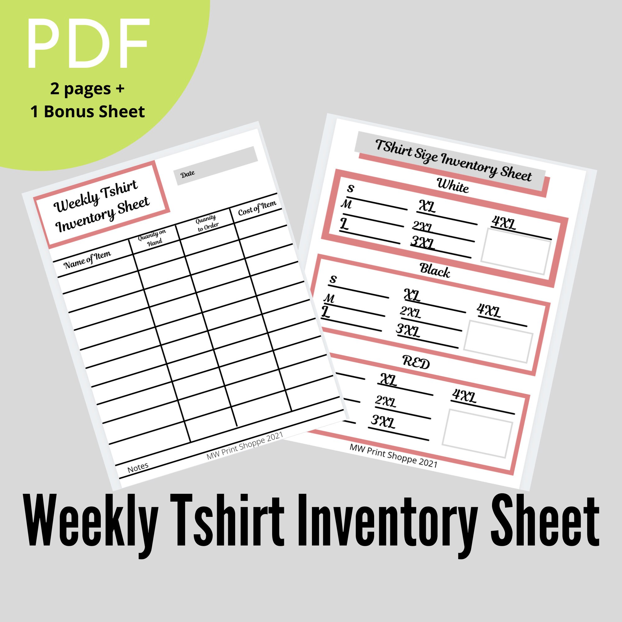 Printable Weekly Tshirt Inventory Sheet Tshirt Business Etsy